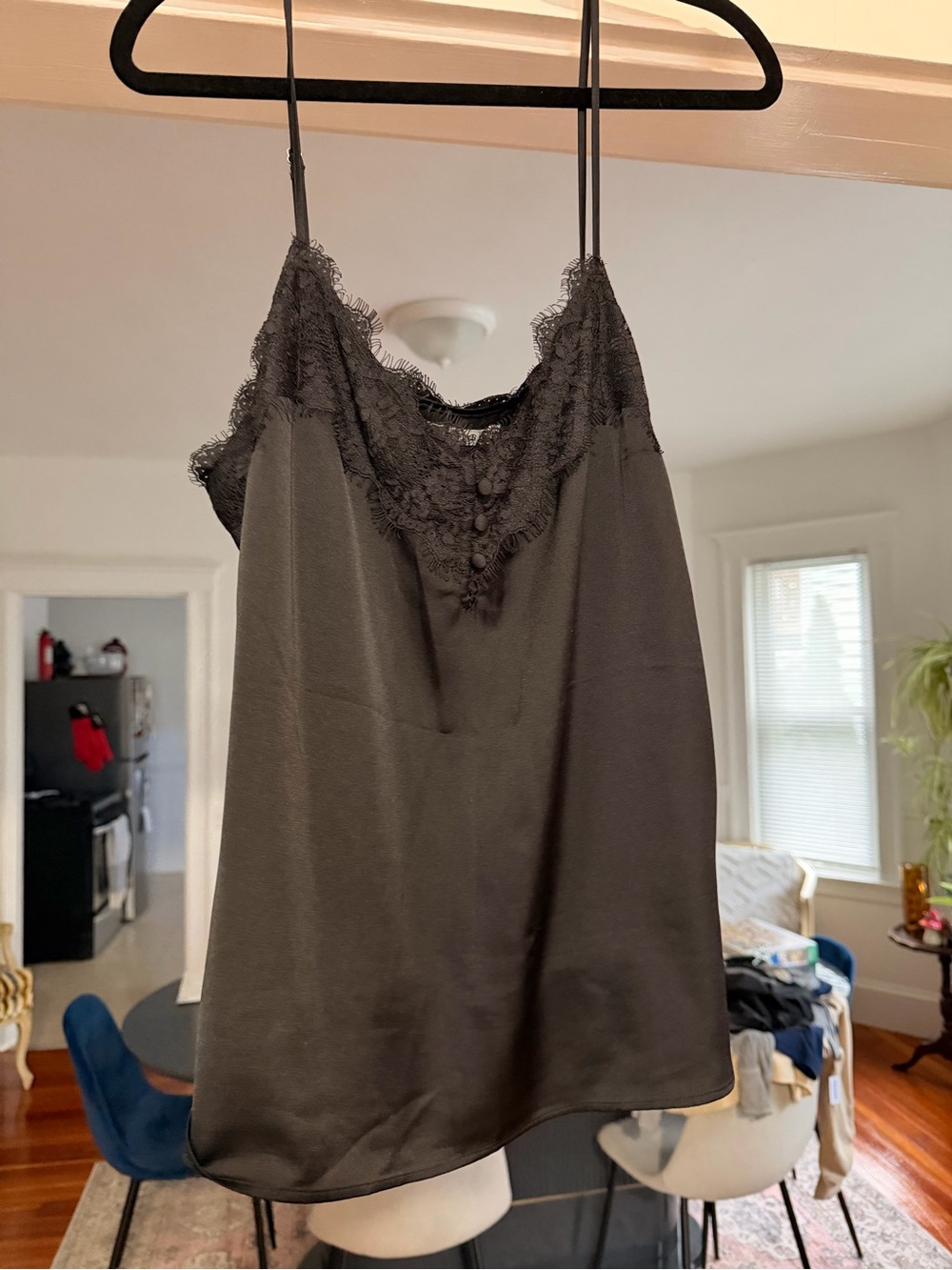 Abercrombie & Fitch Black Lace-Trim Satin Camisole